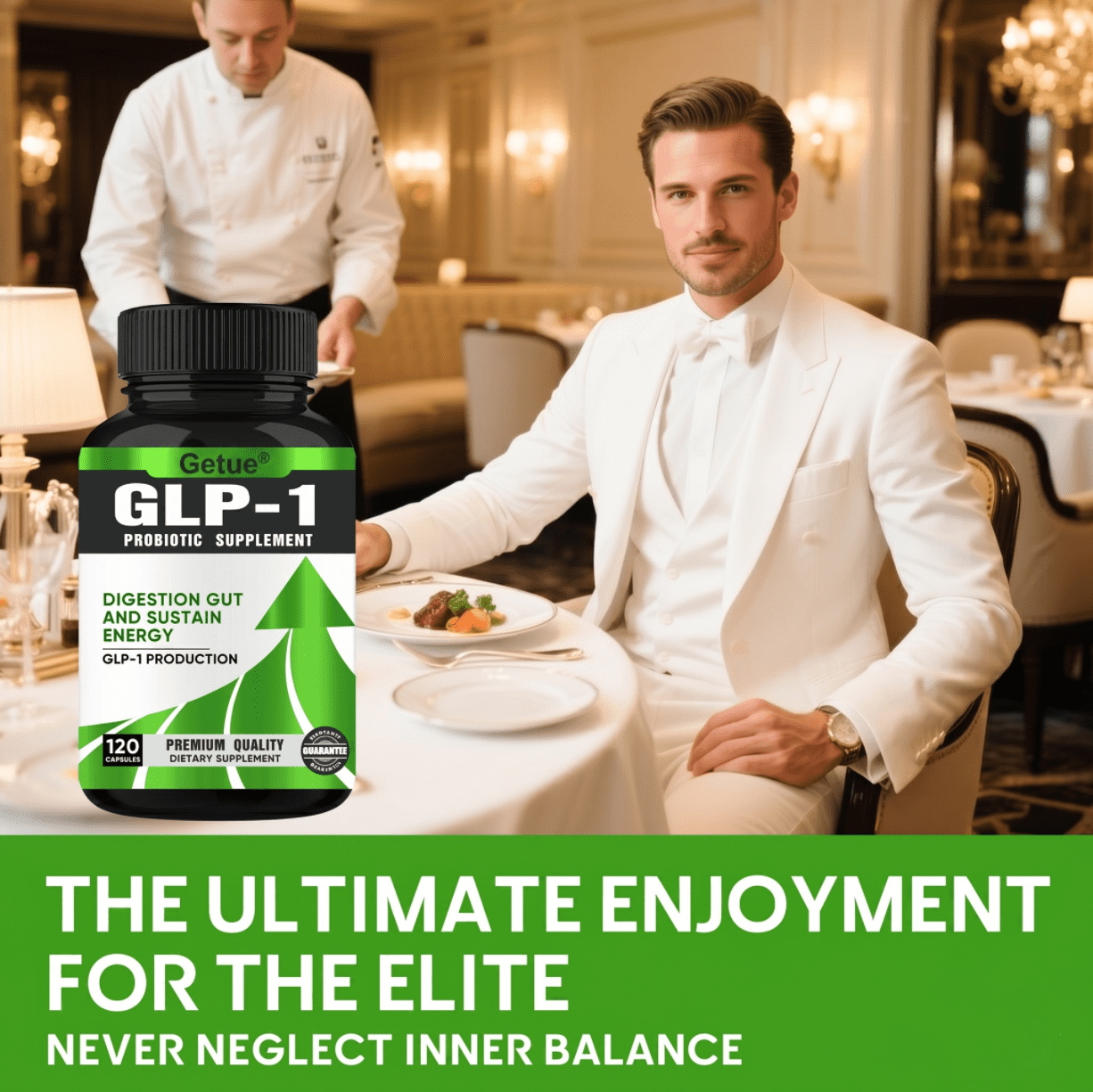 Getue GLP-1 Natural Probiotic Complex for Men & Women, 120 Count Dietary Supplement