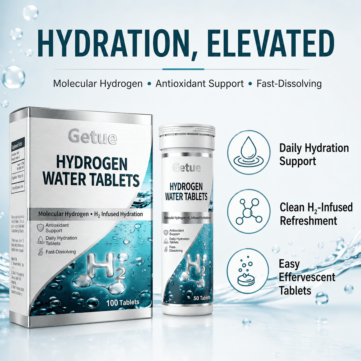 Getue Hydrogen Water Tablets,100 pieces of large packaging support, suitable for both men and women, meeting daily life needs