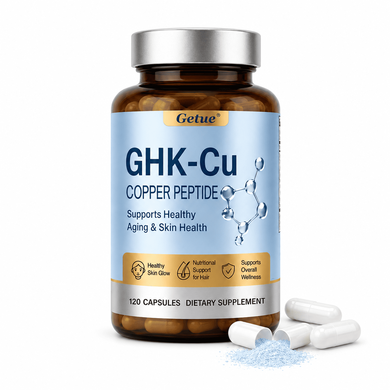 GHK-Cu Copper Peptide Supplement, 120 Vegan Capsules High Potency Promotes Skin Repair, Radiant Skin Elasticity, Anti-Aging & Hair Growth Support