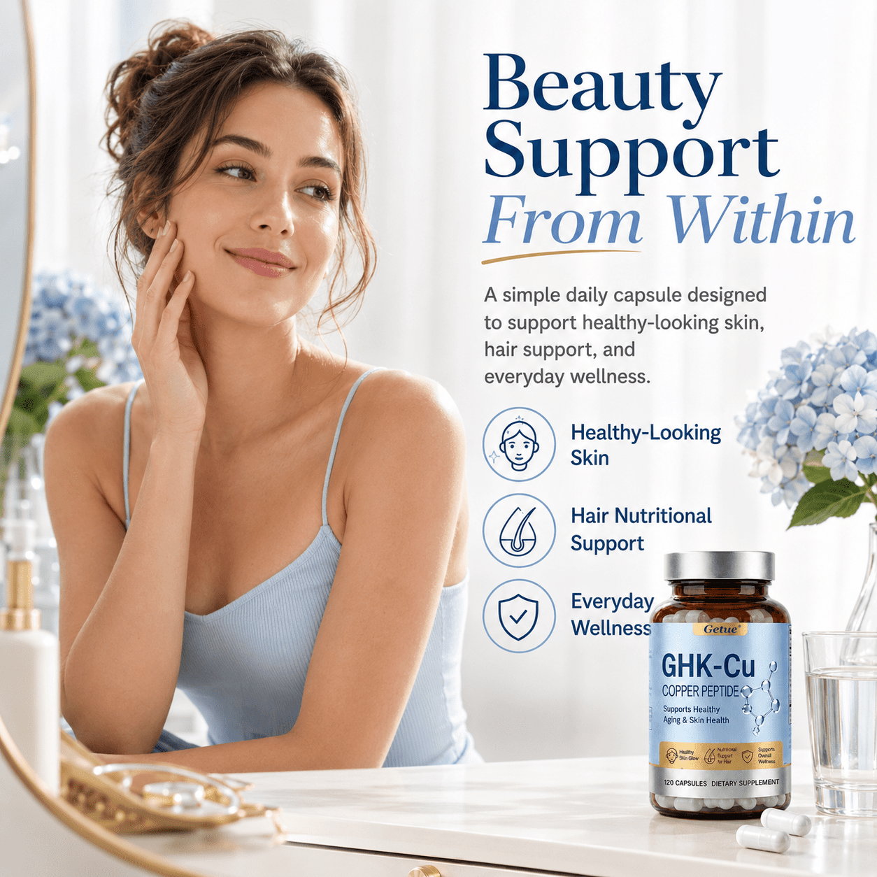 GHK-Cu Copper Peptide Supplement, 120 Vegan Capsules High Potency Promotes Skin Repair, Radiant Skin Elasticity, Anti-Aging & Hair Growth Support