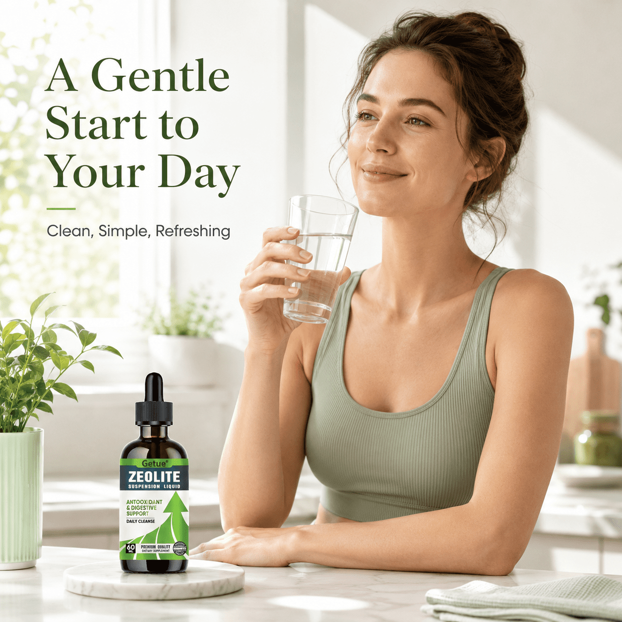 Getue Zeolite Suspension Liquid Drops 60ml, Micronized Clinoptilolite and Organic Chlorella for Daily Cleanse, Antioxidant and Digestive Support