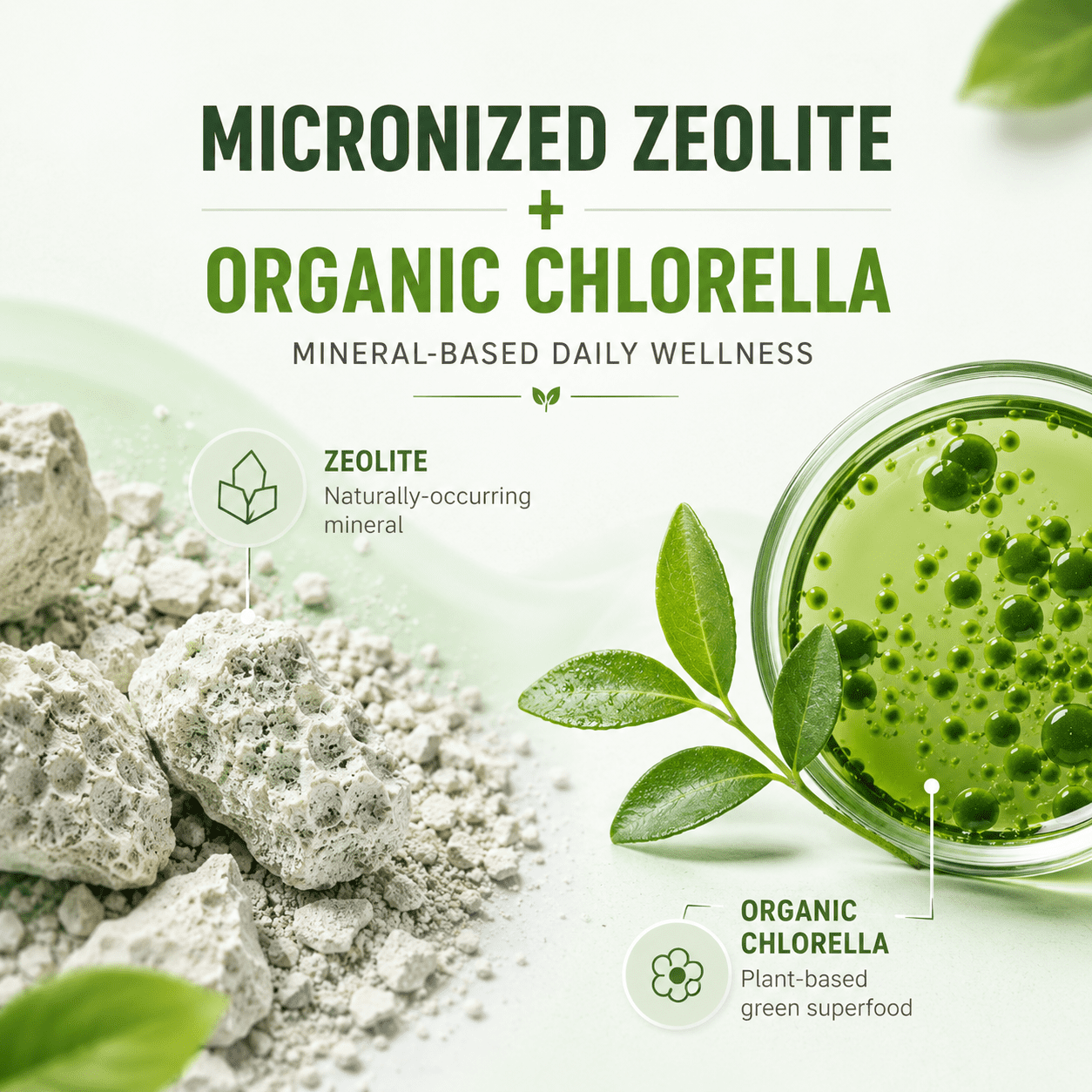 Getue Zeolite Suspension Liquid Drops 60ml, Micronized Clinoptilolite and Organic Chlorella for Daily Cleanse, Antioxidant and Digestive Support