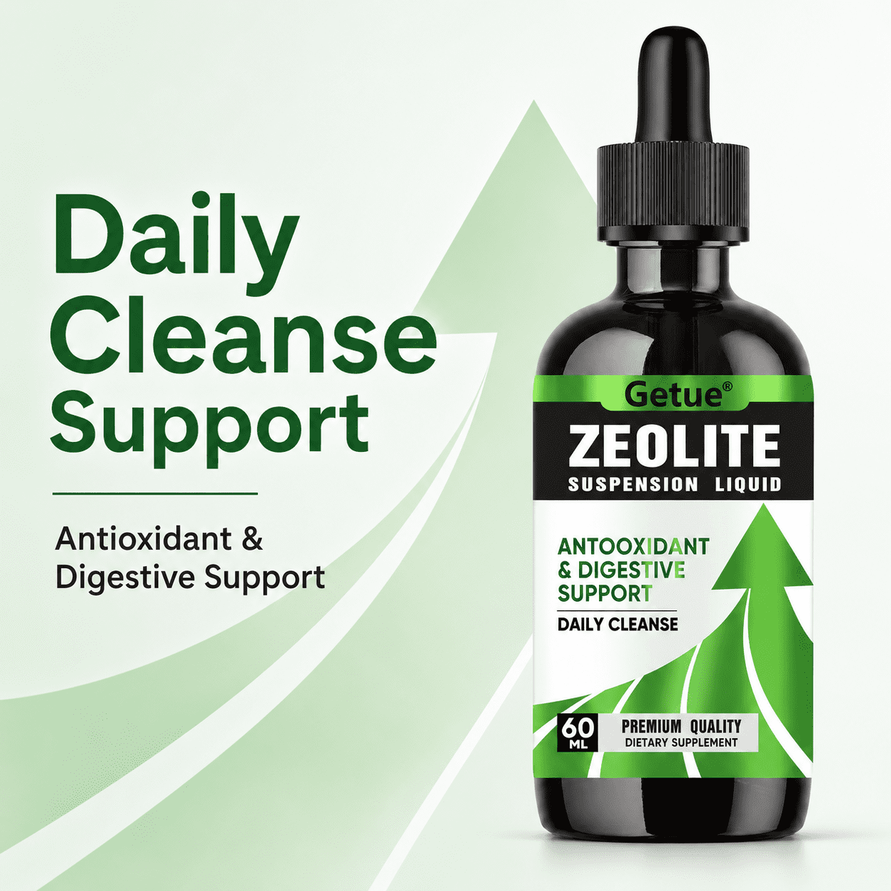 Getue Zeolite Suspension Liquid Drops 60ml, Micronized Clinoptilolite and Organic Chlorella for Daily Cleanse, Antioxidant and Digestive Support